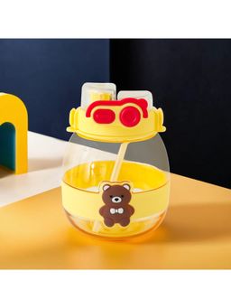 Kuber Industries - Kids Water Bottle with Straw Cute Teddy Bear Sipper For Kids Boys Girls Yellow