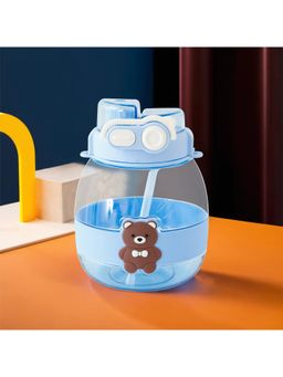 Kuber Industries - Kids Water Bottle with Straw Cute Teddy Bear Sipper For Kids Boys Girls Blue