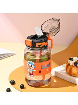 Kuber Industries - Kids Water Bottle with Straw Sipper For Kids Boys Girls Orange