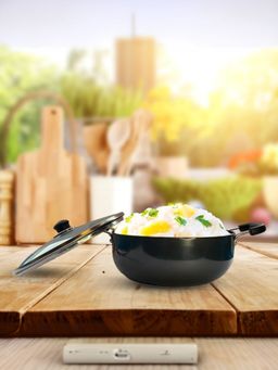 Kuber Industries - Hard Anodised Aluminium 4.4L Nonstick Kadai with Lid