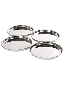 Kuber Industries - 4 Pcs Stainless Steel Dining Big Plate Set
