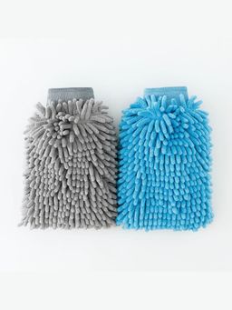 Kuber Industries - Microfiber Double-Sided Chenille Wash Mitt 1000 GSM 1 Grey & 1 Blue