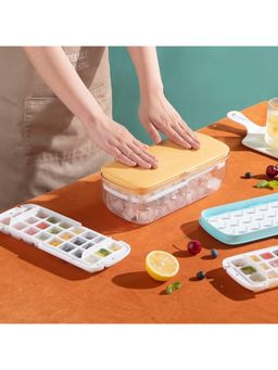 Kuber Industries - Ice Cube Tray with Lid Ice Cube Storage Box with Ice Scoop Yellow