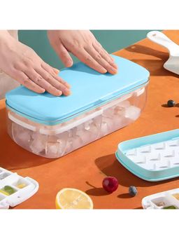 Kuber Industries - Ice Cube Tray with Lid Ice Cube Storage Box with Ice Scoop Blue
