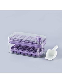 Kuber Industries - 2 Layer Ice Cube Tray with Lid Ice Cube Storage Box with Ice Scoop Purple