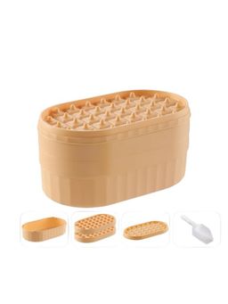 Kuber Industries - 2 Layer Ice Cube Tray with Lid Ice Cube Storage Box with Ice Scoop Yellow