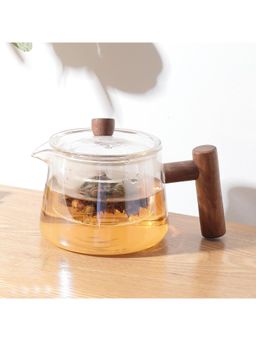 Kuber Industries - 520ml Glass Jug with Bamboo Lid, Leakproof & Heat Resistant Service ware Jug