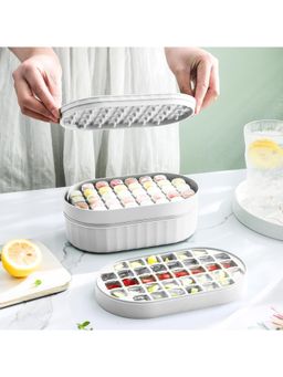 Kuber Industries - 2 Layer Ice Cube Trays with Storage Box & Ice Scoop 72 Compartments Grey