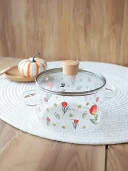 Kuber Industries - Borosilicate Glass Saucepan with Lid & Handle (1.45L) Flower Print