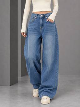 VBEAUTI - Blue Tint Ice Wide Leg Stretchable High Rise Jeans