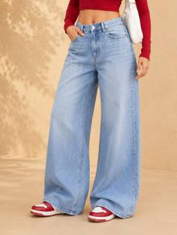 VBEAUTI - Womens Blue Tint Ice Wide Leg Stretchable High Rise Jeans