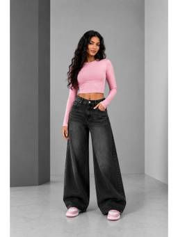 VBEAUTI - Black Women's Tint Black Wide Leg Stretchable High Rise Jeans