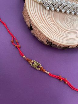 Digital Dress Room - Simple Designer Chandan Rakhi Ganesh Ji Designs Rudraksha Beads Red Thread Rakhee