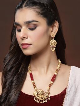 PANASH - Gold Plated Pearl and Beads Handcrafted Temple Jewellery (Set of 2)