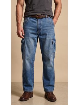 Club York - Blue Cotton Mid Waist Cargo Jeans