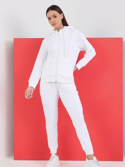 Sweet Dreams - Women White Solid Tracksuit (Set of 2)