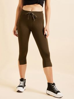 Sweet Dreams - Women Olive Solid Capri Tights
