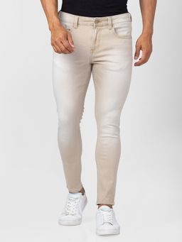 Spykar - Men Light Sand Cotton Slim Fit Tapered Length Jeans (Kano)