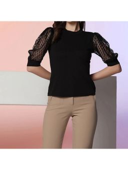 Errabelly - Black Puff Netted Sleeve Top