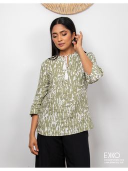 EKKO - Green Linen Regular Fit Tassel Detail Loose Fit Top