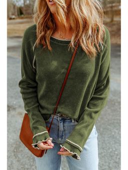 Errabelly - Green Textured Round Neck Long Sleeve Top