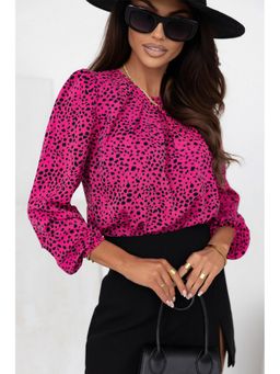 Errabelly - Pink Leopard Print Pleated Top