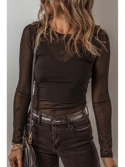 Errabelly - Black Mesh Long Sleeve Slim Fit Bodysuit