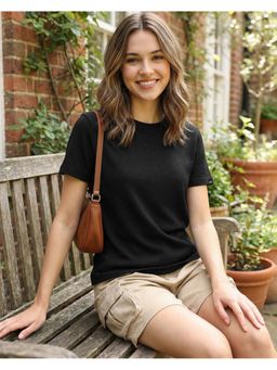 Bewakoof - Women Jet Black Textured T-Shirt