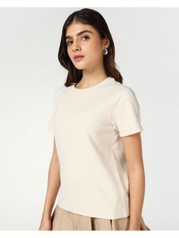 Bewakoof - Women Beige Textured T-Shirt