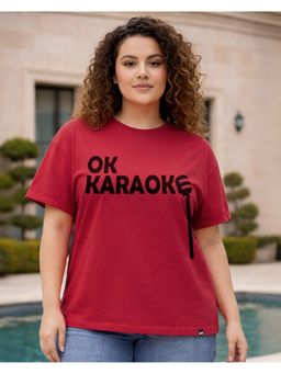 Bewakoof - Women Bold Red Ok Karaoke Typography Boyfriend Plus Size T-Shirt