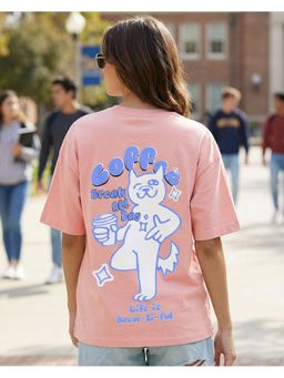 Bewakoof - Heavy Duty 1.0 Women Mellow Rose Pink Graphic Printed Oversized T-Shirt