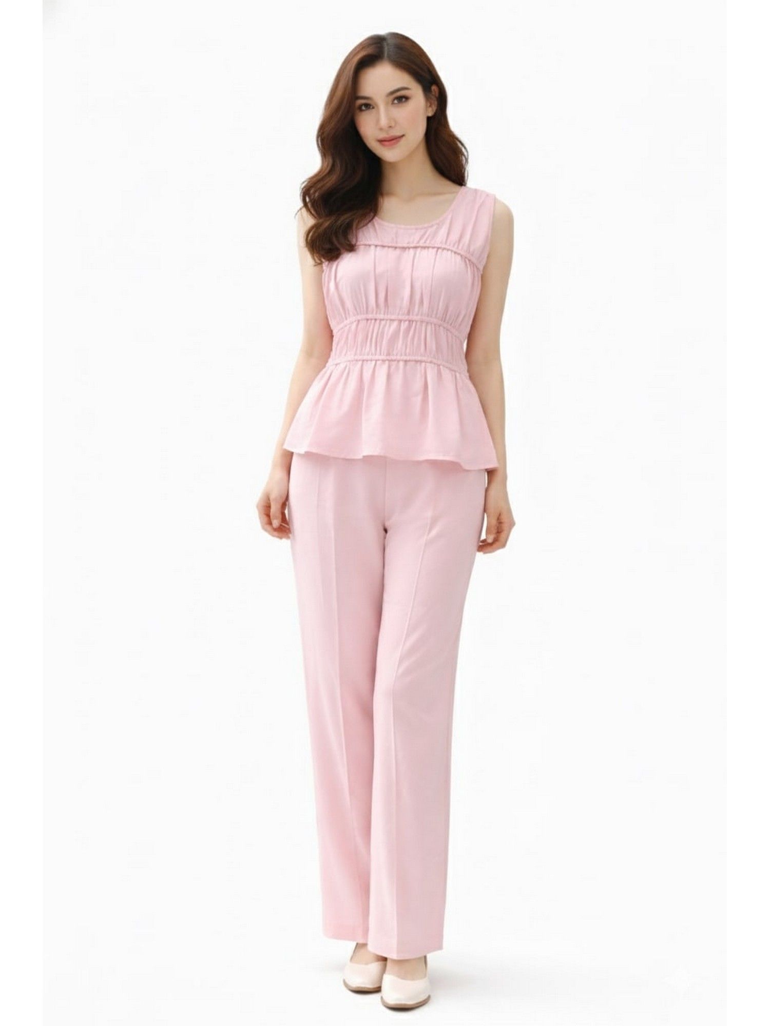 aarein Pink Smocked Solid Co-Ord Set-picture-25