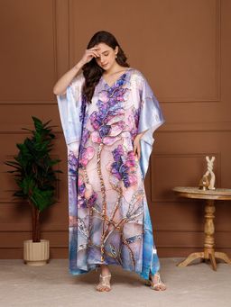 Aditi Wasan - Mist Multicolor Satin V-Neck Maxi Kaftan Dress