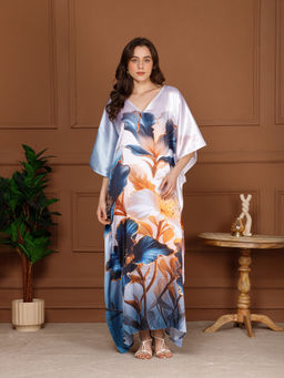 Aditi Wasan - Soft Multicolor Satin V-Neck Maxi Kaftan Dress
