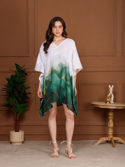 Aditi Wasan - Green Cotton V-Neck Mini Kaftan Dress