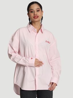 Bene Kleed - Pink Women Solid Oversized Fit Casual Shirt