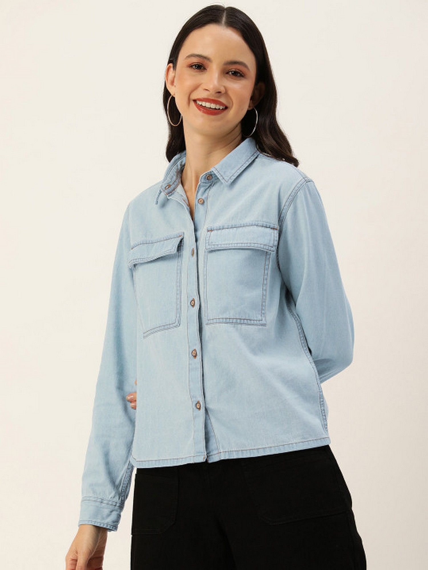 bene kleed Blue Women Pure Cotton Casual Denim Shirt-picture-24