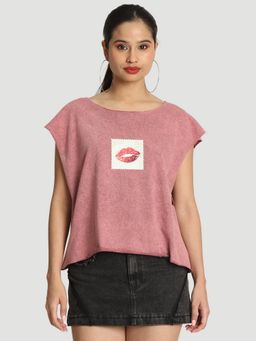 Bene Kleed - Women Oversized Acid Wash Floral Graphic Printed T-Shirt