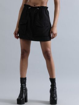 Bene Kleed - Black Women Mid-Rise Parachute Fit Above Knee-Length A-Line Skirt