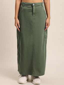 Bene Kleed - Olive Women Pure Cotton Straight Maxi Skirt