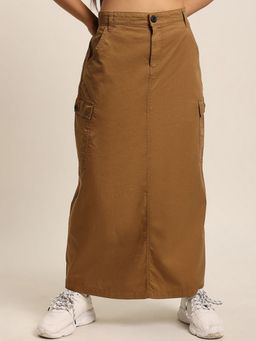 Bene Kleed - Brown Women Pure Cotton Straight Maxi Skirt