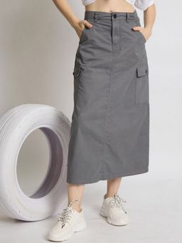 Bene Kleed - Grey Women Pure Cotton Straight Maxi Skirt