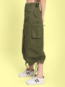Bene Kleed - Olive Women Pure Cotton Midi Parachute Skirts