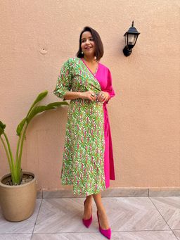 Label Tanvee - Pink Wrap Cotton A-Line Dress