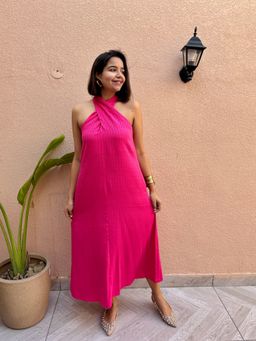 Label Tanvee - Hot Pink Twisted Halter Dress