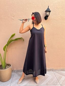 Label Tanvee - Black Cotton Schiffli Dress