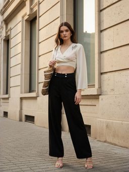 ZUMMER - Black Knitted Front Pintuck Straight Pants