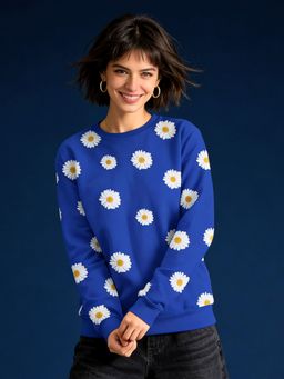 Uptownie - Women Blue Cotton Floral Sweatshirt