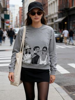 Uptownie - Women Grey Cotton Graphic Sweatshirt