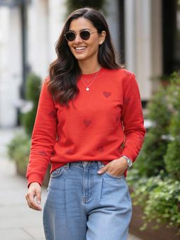 Uptownie - Women Red Cotton Printed Sweatshirt